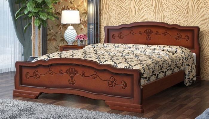 Кровать двуспальная Карина-6 (СМ 160х200) без основания с универсальными царгами ( 160х200 , дерево/МДФ , орех , без подъемного мех. , без ящиков , без матраса (Браво-мебель) )