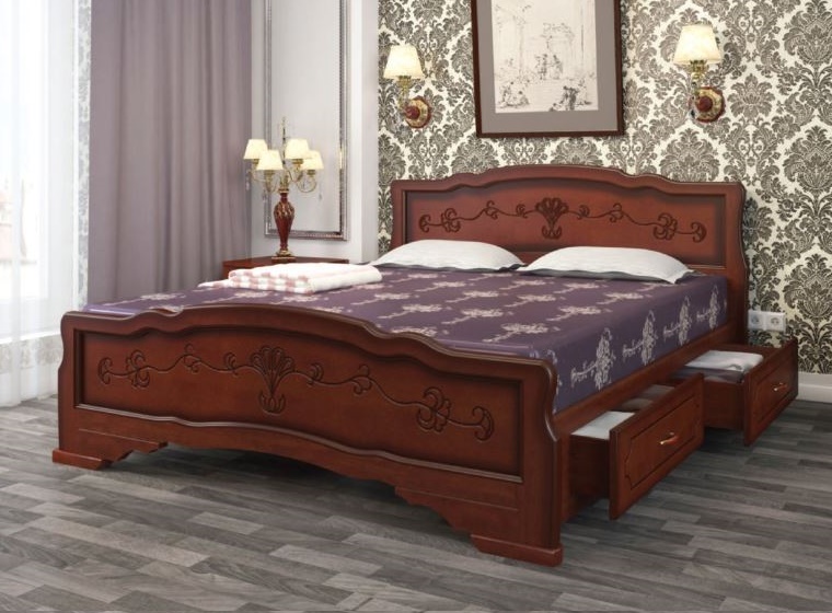 Фото Кровать двуспальная Карина-6 (СМ 180х200) с выдвижными ящиками, без основания с универсальными царга от производителя Браво-мебель в Алуште по цене 23 590 ₽