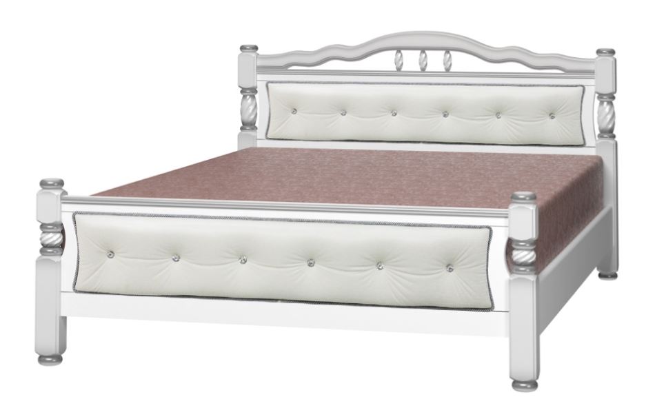 Фото Кровать двуспальная Карина-11 (СМ 140х200) с элементами светлой экокожи, без основания с универсальн от производителя Браво-мебель в Алуште по цене 22&nbsp;910 ₽