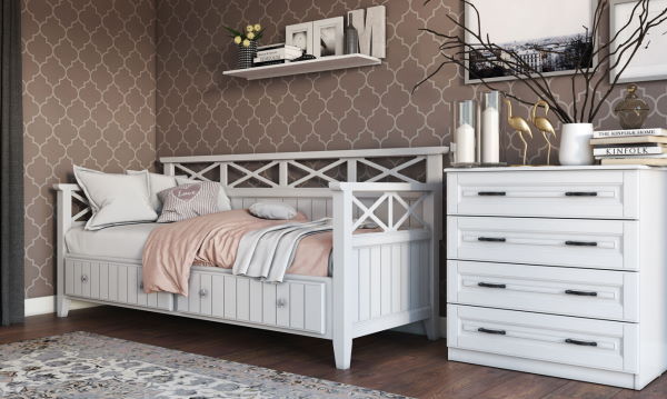 Фото Кровать односпальная Амелия (СМ 80х200) с выдвижными ящиками, без основания с универсальными царгами от производителя Браво-мебель в Алуште по цене 29 730 ₽